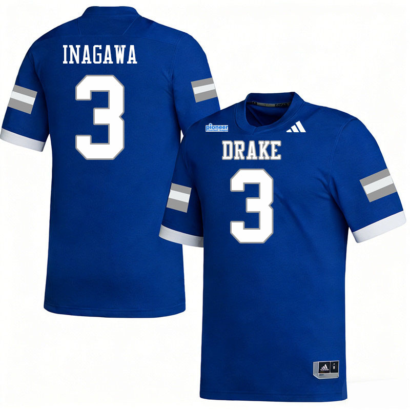 Drake Bulldogs #3 Logan Inagawa College Football Jerseys,Uniforms-Blue